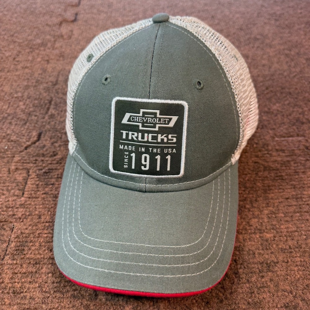 A+ Buck Wear Chevrolet Trucks Hat Mens Olive Green Mesh Snapback GM Licensed Cap